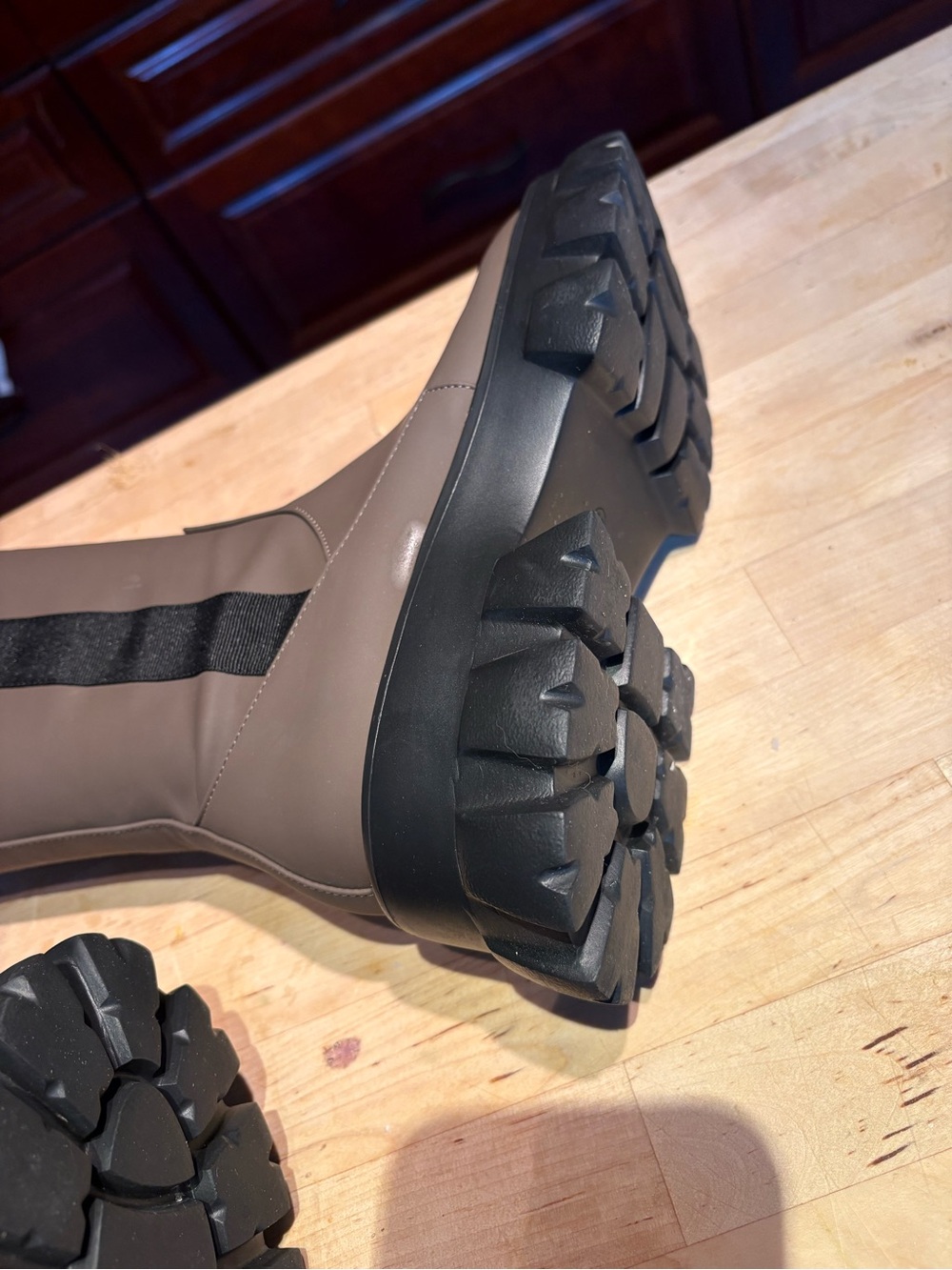 Women's Taupe Heeled Never worn Boots with Black Lug Sole